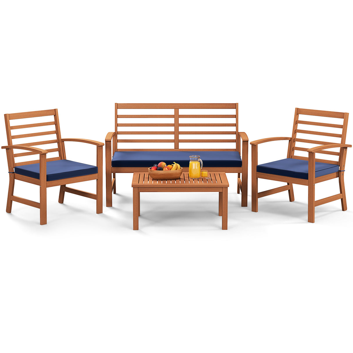 4 Pieces Outdoor Furniture Set with Stable Acacia Wood Frame