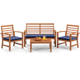 4 Pieces Outdoor Furniture Set with Stable Acacia Wood Frame