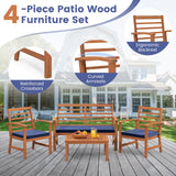 4 Pieces Outdoor Furniture Set with Stable Acacia Wood Frame