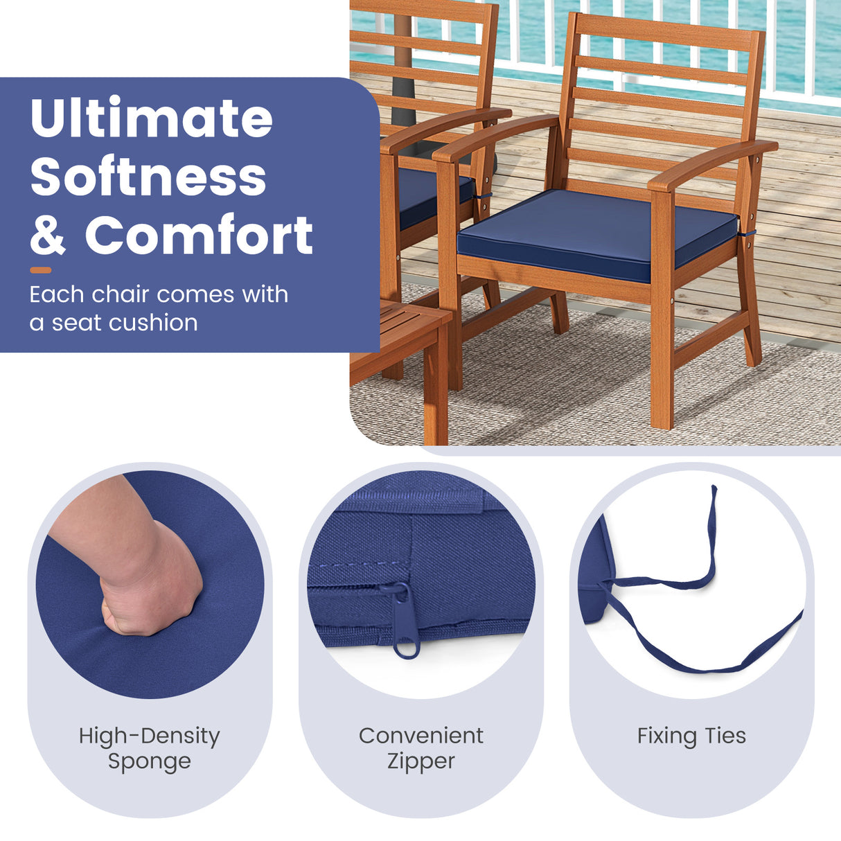 4 Pieces Outdoor Furniture Set with Stable Acacia Wood Frame