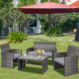 4 Pcs Patio Rattan Furniture Set Top Sofa With Glass Table