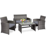4 Pcs Patio Rattan Furniture Set Top Sofa With Glass Table