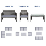 4 Pcs Patio Rattan Furniture Set Top Sofa With Glass Table