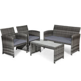 4 Pcs Patio Rattan Furniture Set Top Sofa With Glass Table