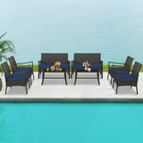 4 Pieces Rattan Conversation Set with Tempered Glass Coffee Table