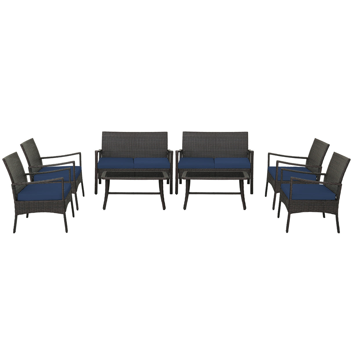 4 Pieces Rattan Conversation Set with Tempered Glass Coffee Table