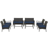 4 Pieces Rattan Conversation Set with Tempered Glass Coffee Table
