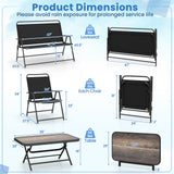 4 Pieces Patio Folding Furniture Set with SPC Coffee Table and Patio Chairs-Black