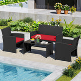 4 Pieces Patio Furniture Set with Tempered Glass Tabletop and Removable Cushion