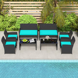 4 Pieces Patio Furniture Set with Tempered Glass Tabletop and Removable Cushion