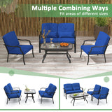 4 Pieces Outdoor Conversation Set with Seat Back Cushions and Waist Pillows-Navy