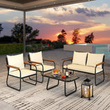 4 Pieces Patio Furniture Set with Tempered Glass Coffee Table