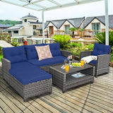 4 Pieces Patio Rattan Furniture Set with Cushion and Table Shelf