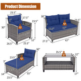 4 Pieces Patio Rattan Furniture Set with Cushion and Table Shelf