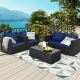 4 Pieces Patio Rattan Conversation Set with Cushions and Coffee Table