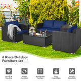 4 Pieces Patio Rattan Conversation Set with Cushions and Coffee Table
