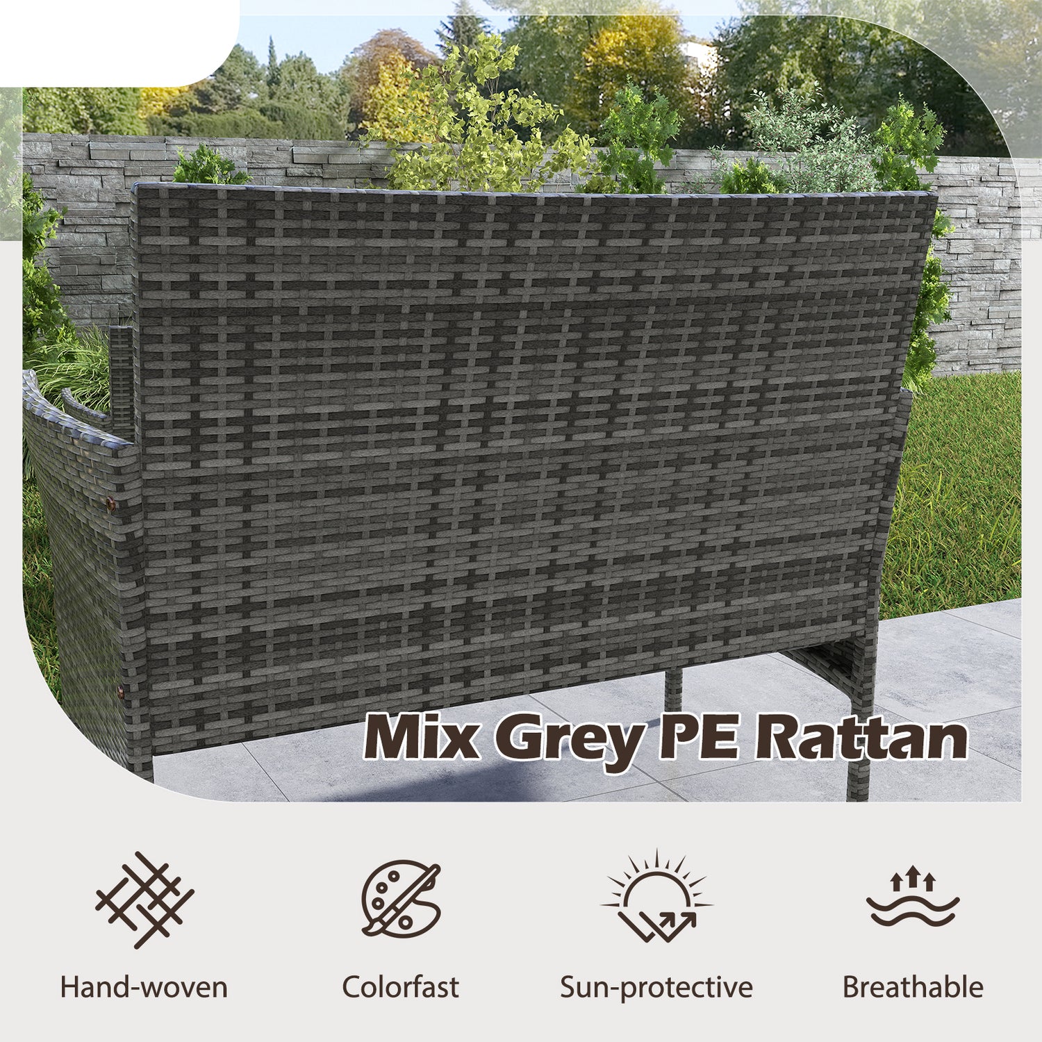 4 Pieces Patio Rattan Conversation Set with Tempered Glass Coffee Table