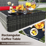 4 Pieces Patio Rattan Conversation Set with Tempered Glass Coffee Table