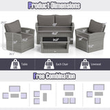4 Pieces Patio Rattan Furniture Set Sofa Table with Storage Shelf Cushion