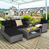 4 Pieces Patio Rattan Furniture Set with Cushion and Table Shelf