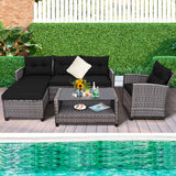 4 Pieces Patio Rattan Furniture Set with Cushion and Table Shelf