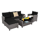 4 Pieces Patio Rattan Furniture Set with Cushion and Table Shelf