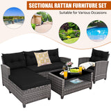 4 Pieces Patio Rattan Furniture Set with Cushion and Table Shelf