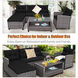 4 Pieces Patio Rattan Furniture Set with Cushion and Table Shelf