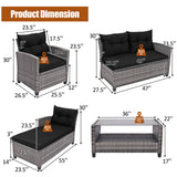 4 Pieces Patio Rattan Furniture Set with Cushion and Table Shelf