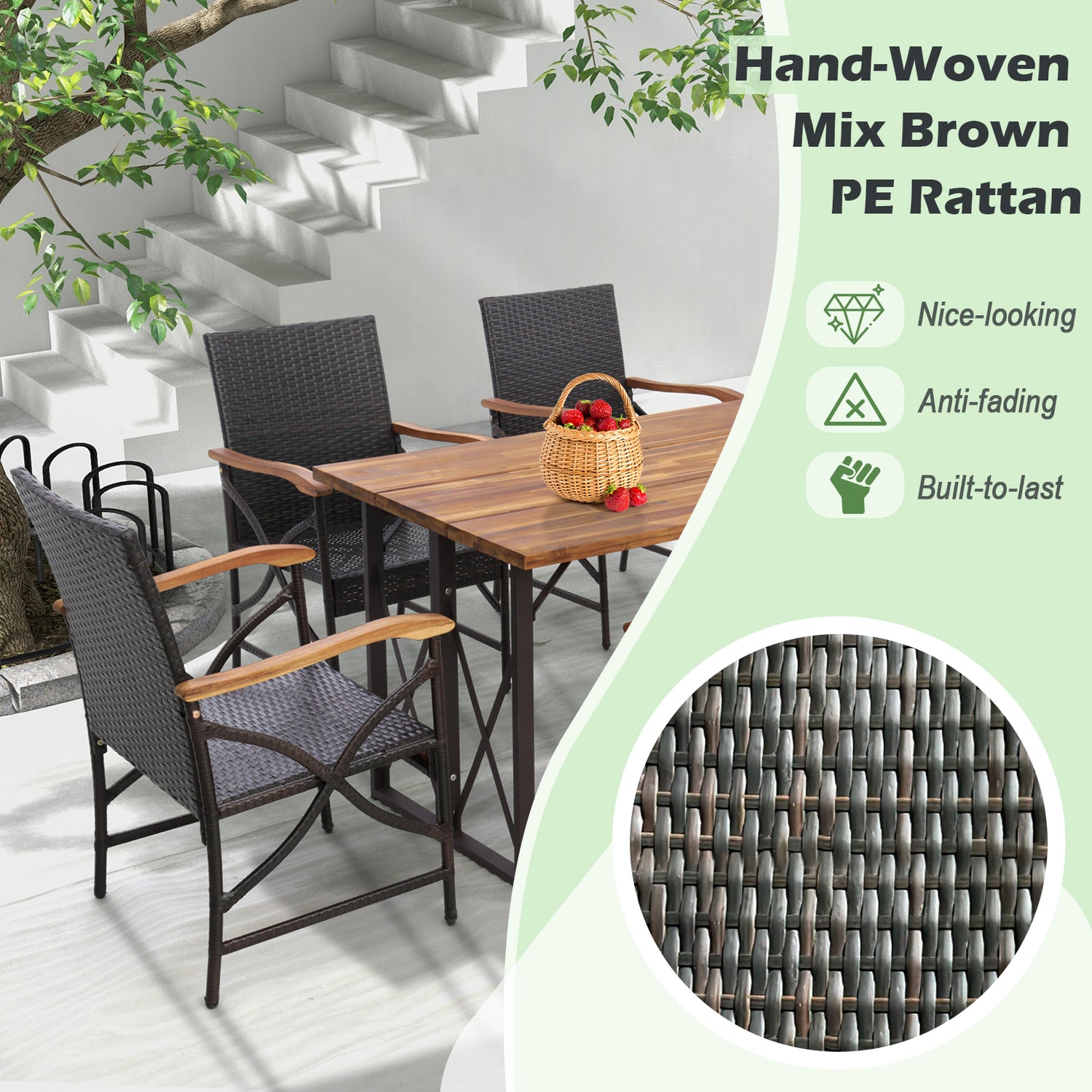 Set of 2/4 Patio Wicker Dining Chairs with Soft Zippered Cushion