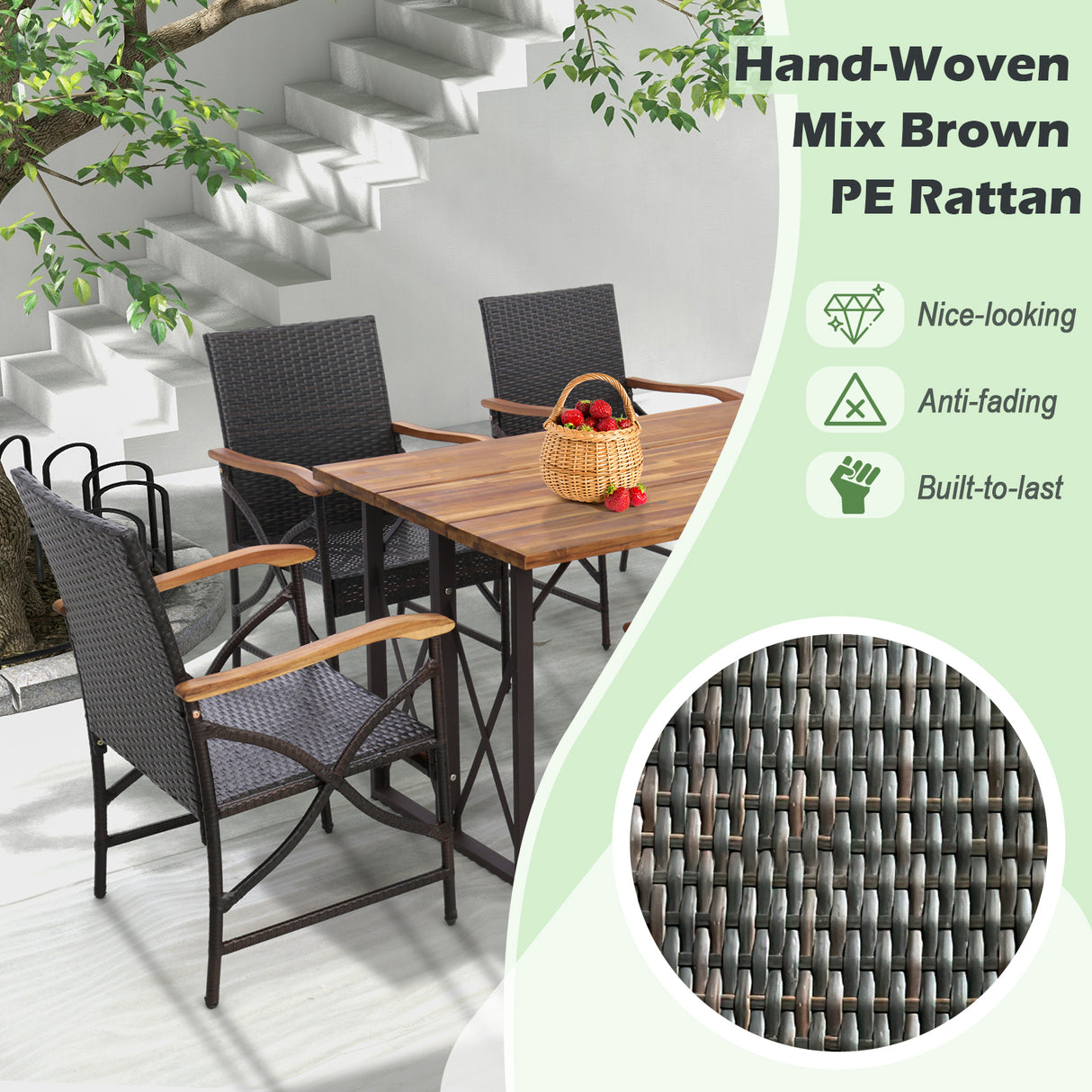 Set of 2/4 Patio Wicker Dining Chairs with Soft Zippered Cushion