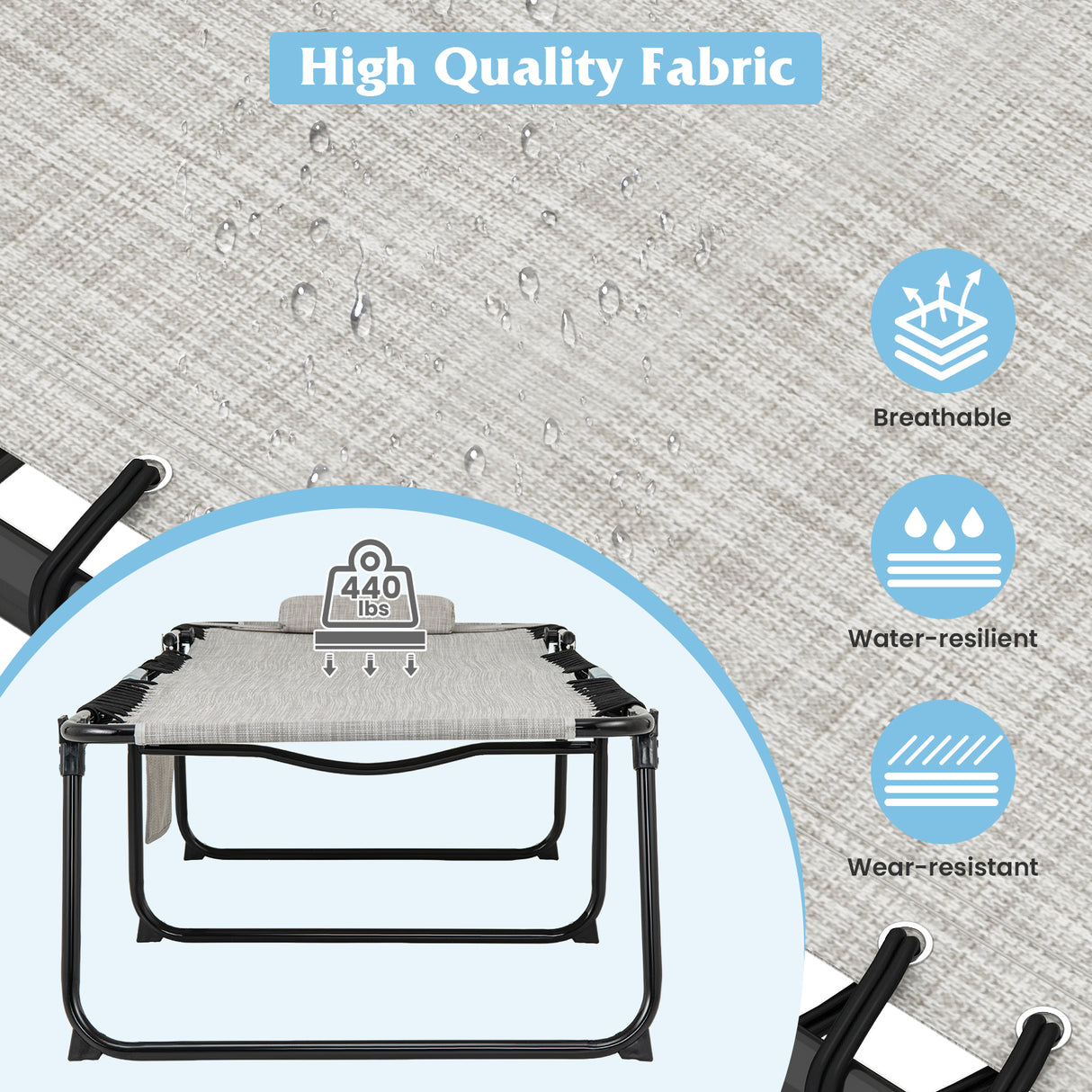 4 Position Folding Lounge Chaise with Adjustable Backrest and Footrest