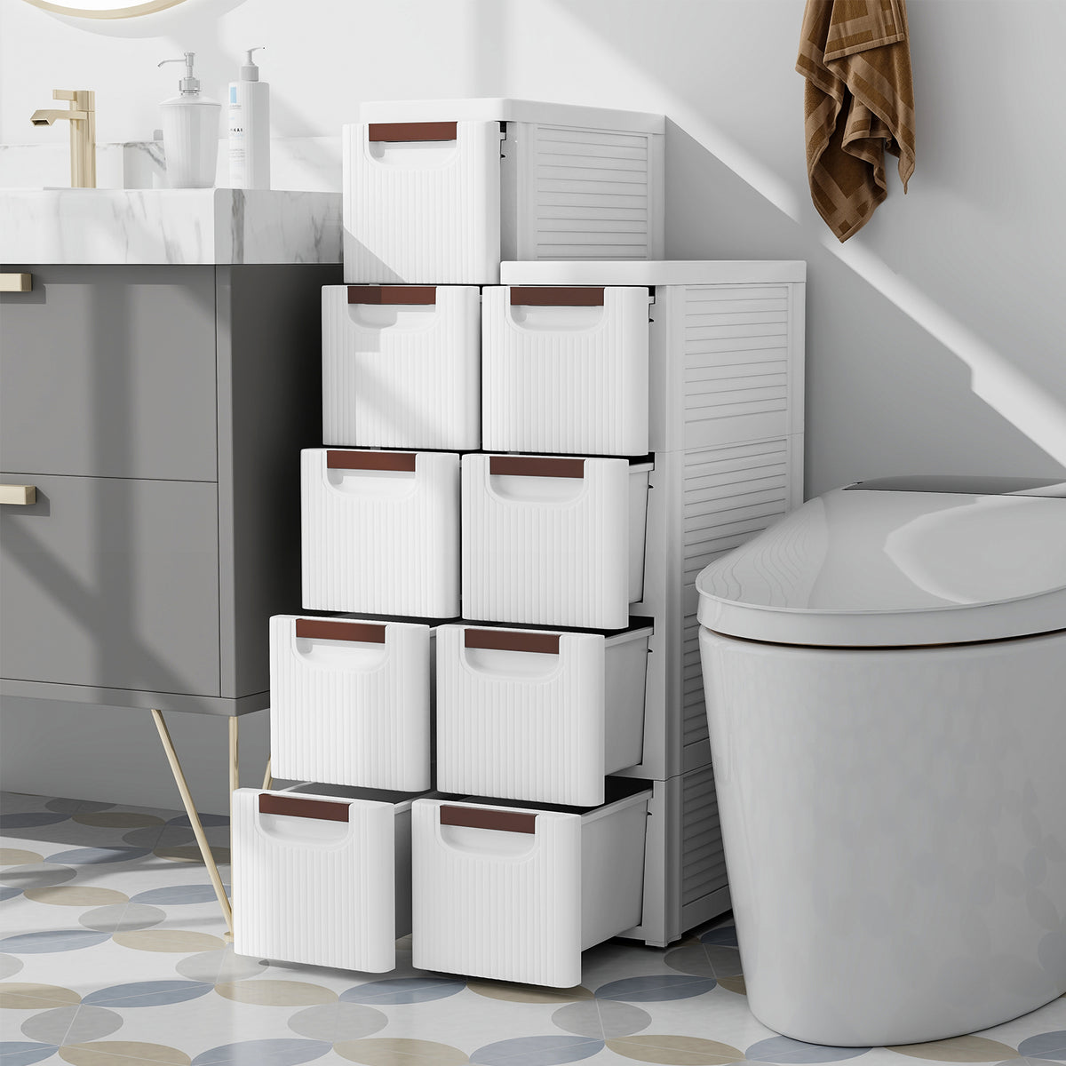 3/4/5/6-Drawer Rolling Organizer Unit Narrow Storage Cabinet with Built-In Wheels for Small Space-3