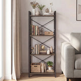 4-Tier Bookshelf Narrow Freestanding Display Shelf with Metal Frame