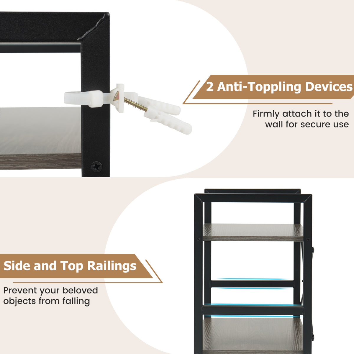 4-Tier Bookshelf Narrow Freestanding Display Shelf with Metal Frame
