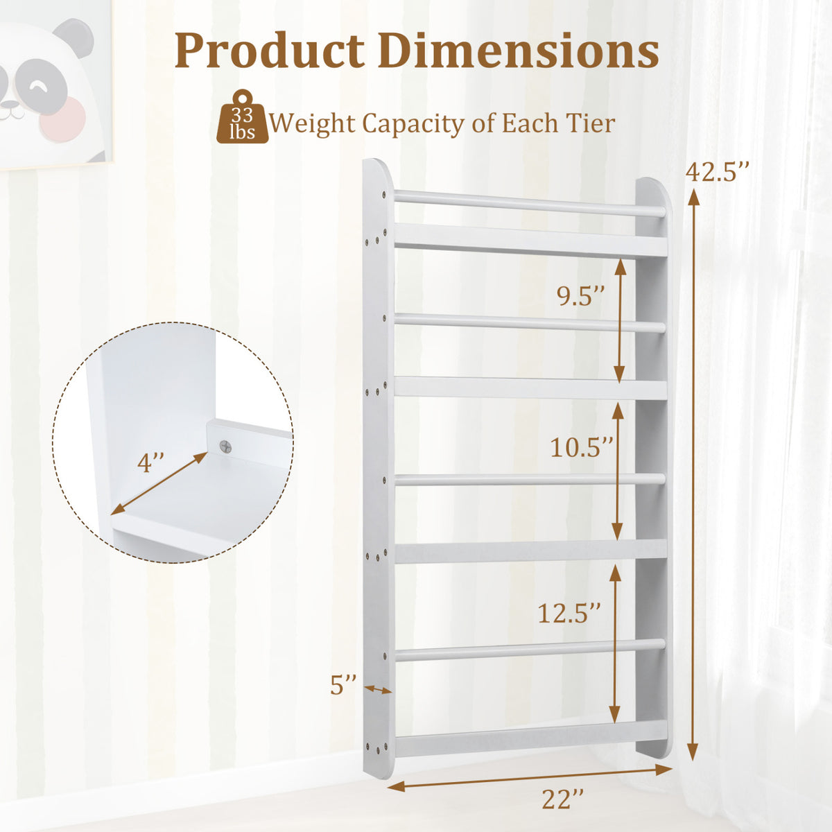 4-Tier Bookshelf Organizer for Toys and Books with Basswood Crossbar