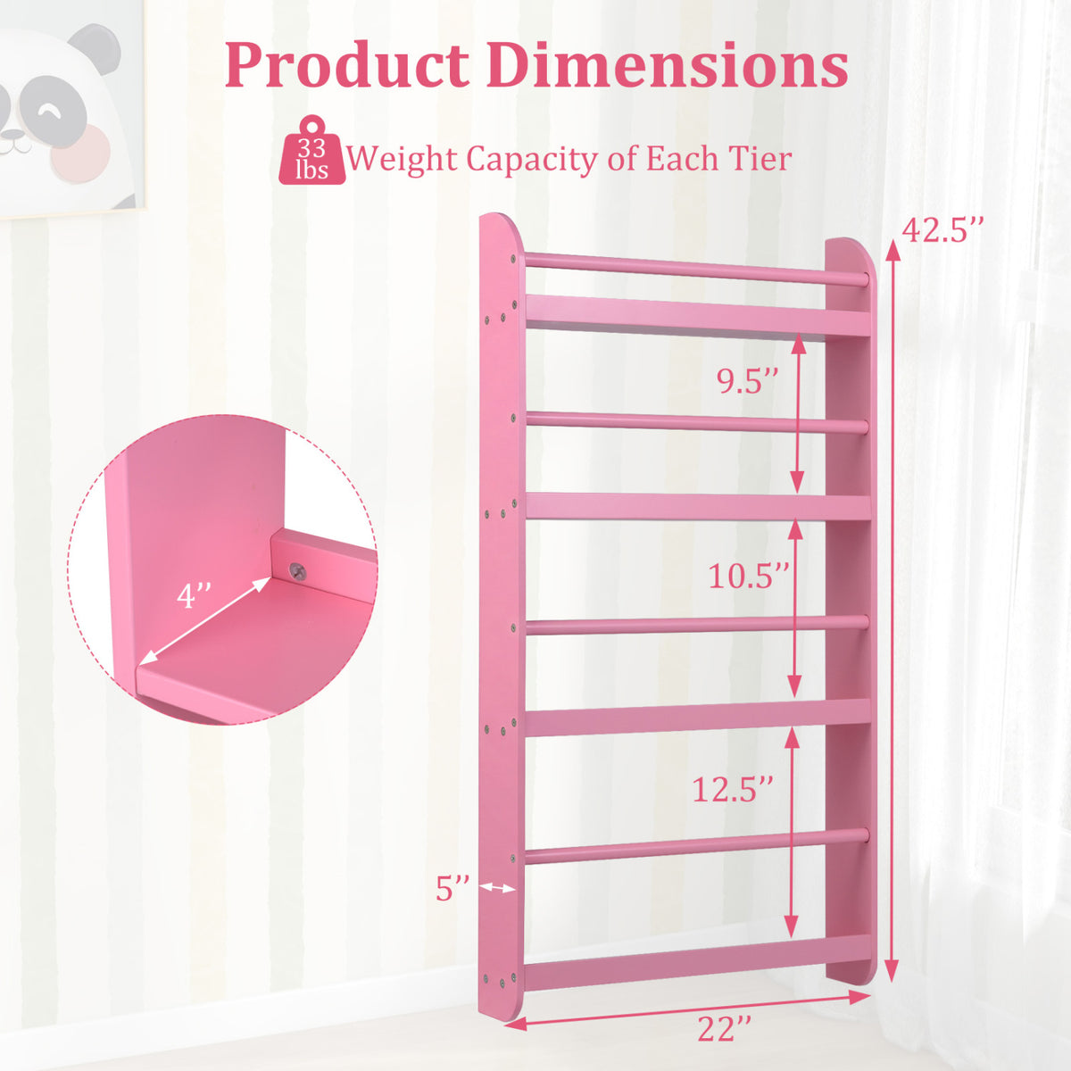 4-Tier Bookshelf Organizer for Toys and Books with Basswood Crossbar