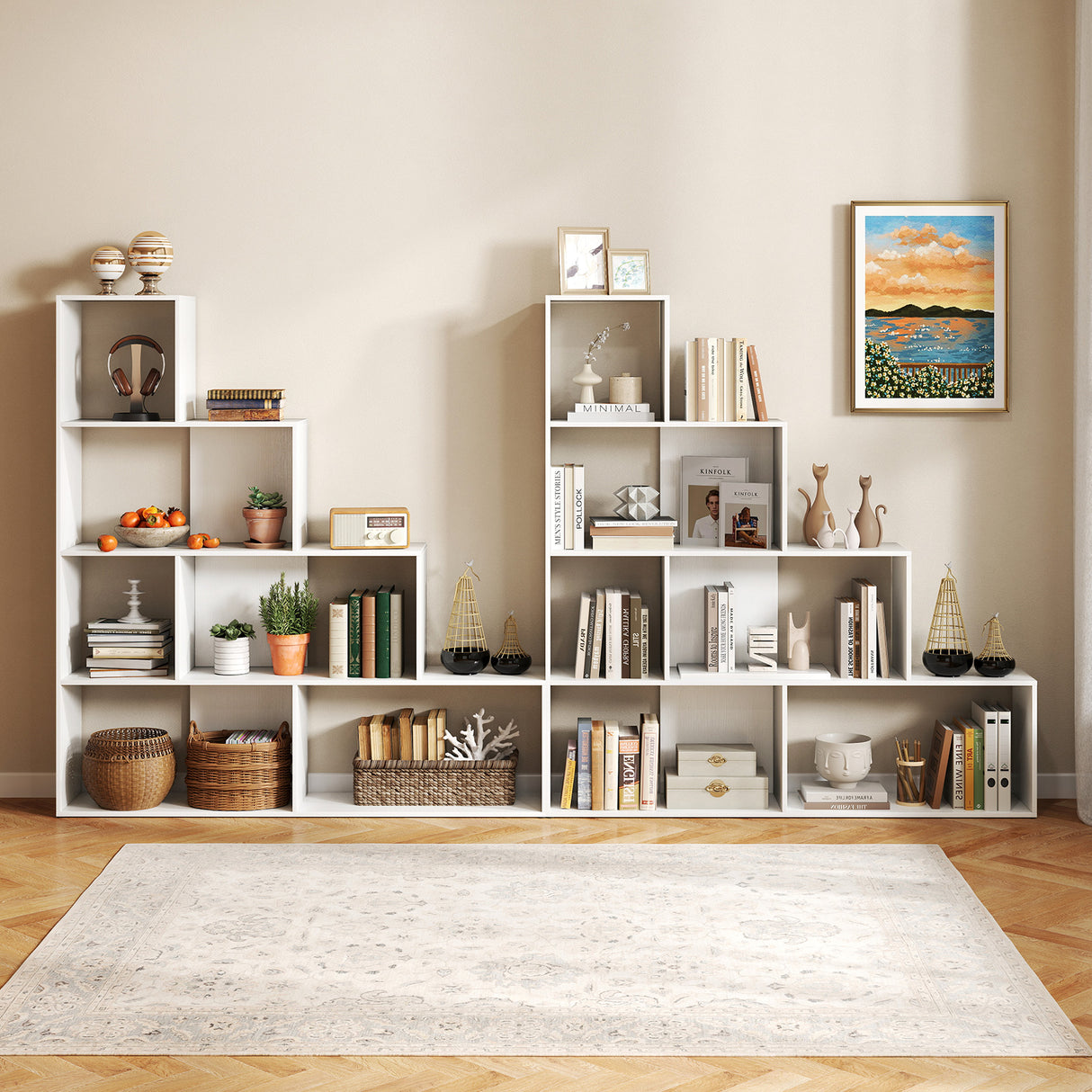 4-Tier Bookshelf Stair Bookcase with 6 Cubes Display Rack