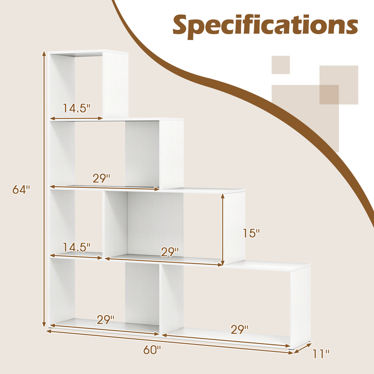 4-Tier Bookshelf Stair Bookcase with 6 Cubes Display Rack