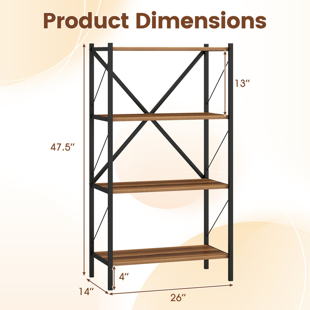 4-Tier Bookshelf with Heavy-Duty Metal Frame