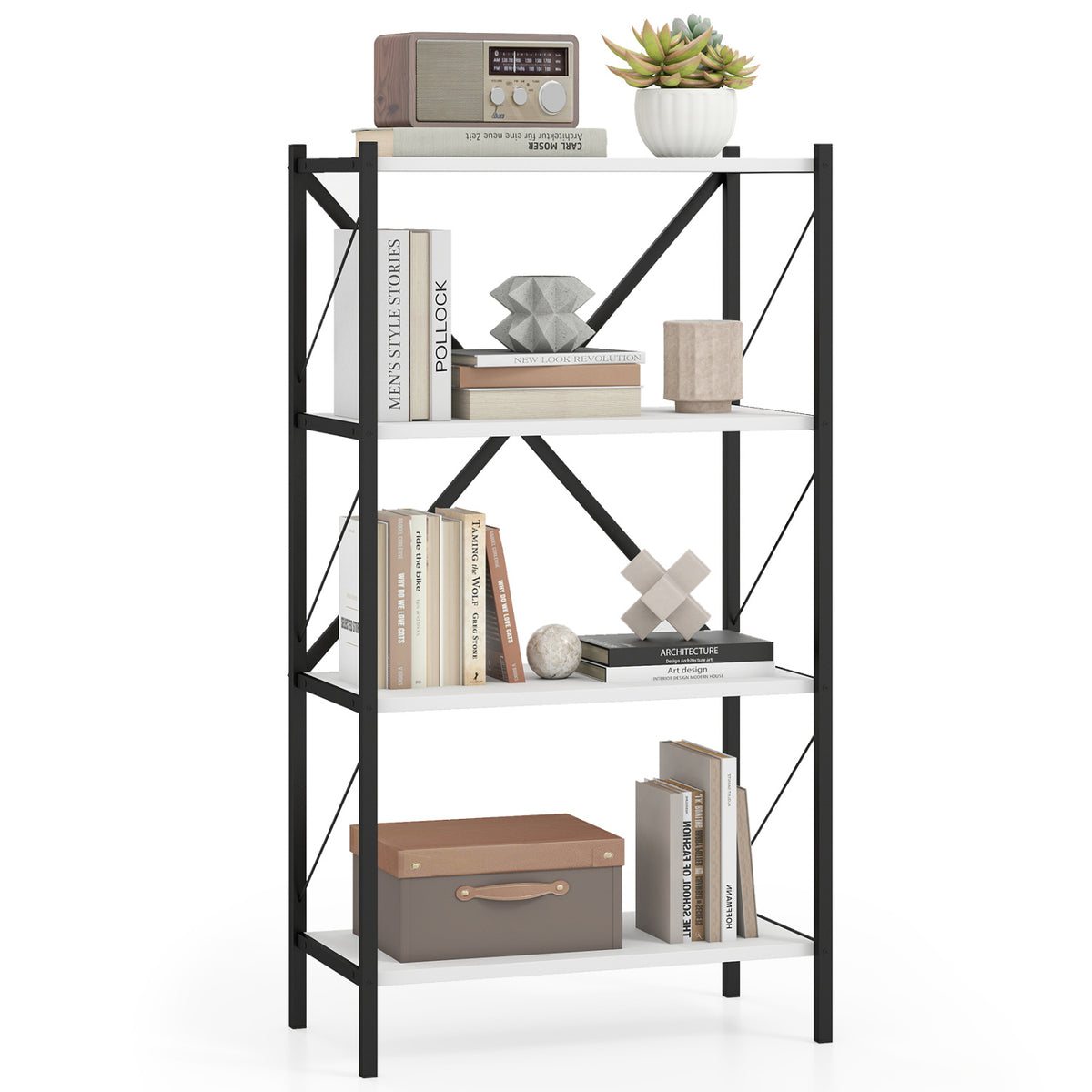 4-Tier Bookshelf with Heavy-Duty Metal Frame