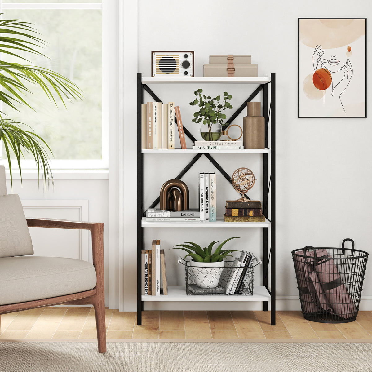 4-Tier Bookshelf with Heavy-Duty Metal Frame