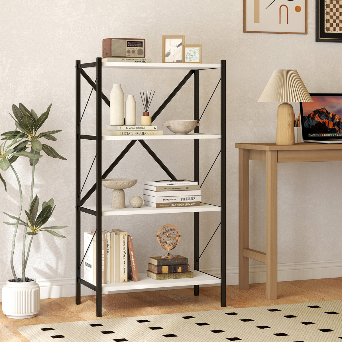 4-Tier Bookshelf with Heavy-Duty Metal Frame