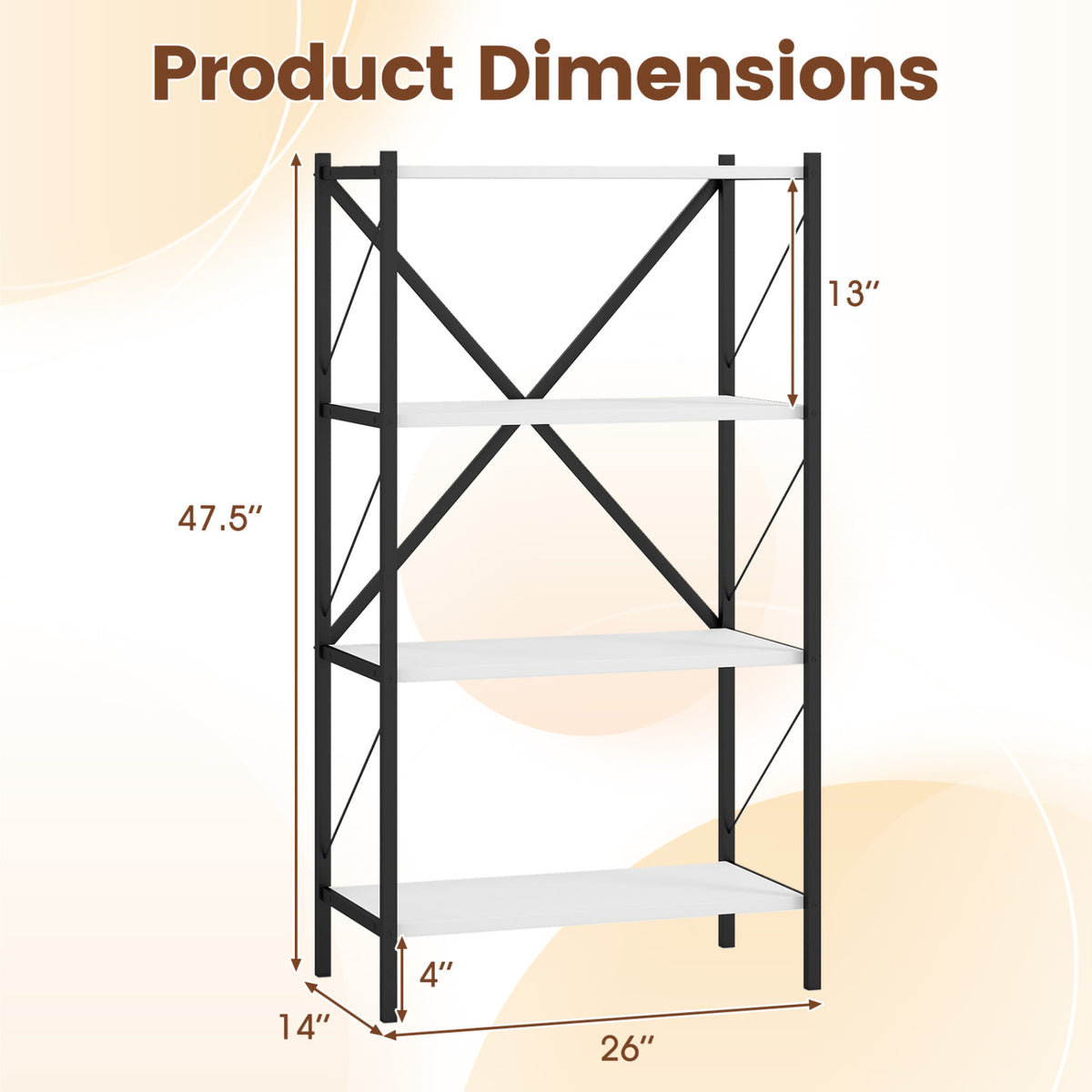 4-Tier Bookshelf with Heavy-Duty Metal Frame