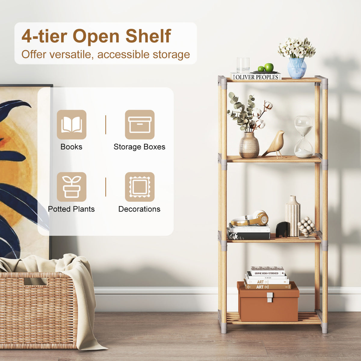 5-Tier/4-Tier Bookshelf with Open Shelves for Home Office and Bathroom-5/Bathroom-4
