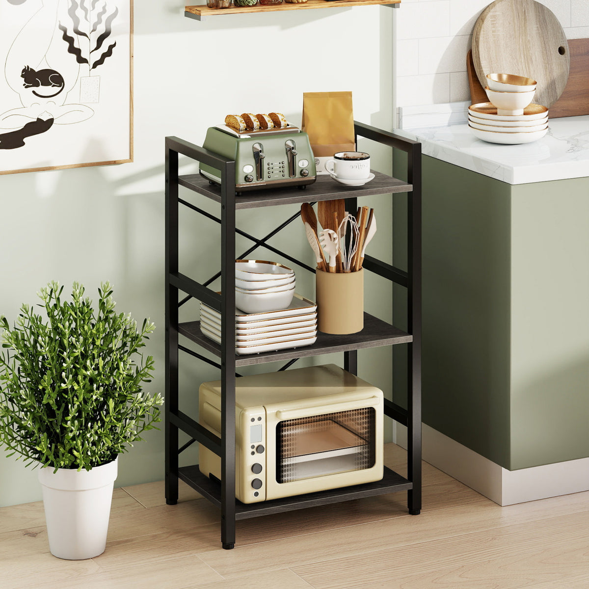 4-Tier Bookshelf with Metal Frame and Wooden Storage Racks for Study