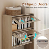 4-Tier Bookshelf with Storage Cabinets and Open Compartments-Natural