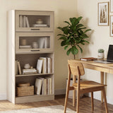4-Tier Bookshelf with Storage Cabinets and Open Compartments-Natural