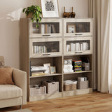 4-Tier Bookshelf with Storage Cabinets and Open Compartments-Natural