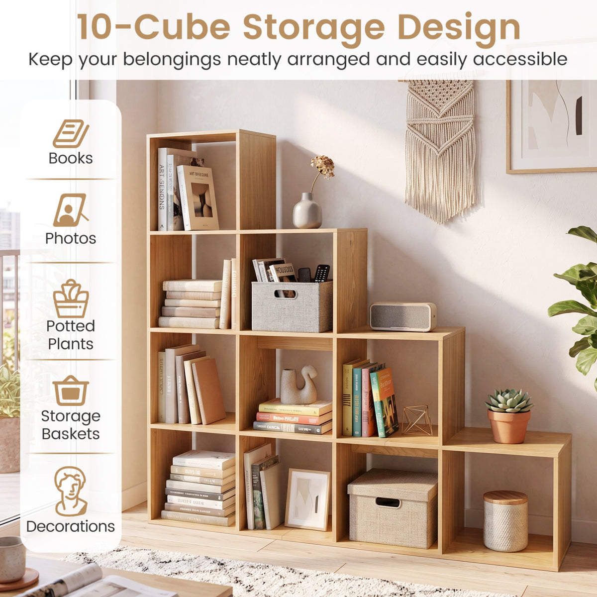 4-Tier Bookshelf with 2 Anti-Tipping Kits for Home Office